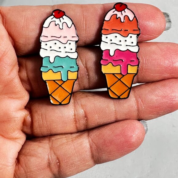 Ice Cream Cone Lapel Pin Triple Scoop Brooch Badge Jewelry Accessories Enamel - Picture 3 of 8